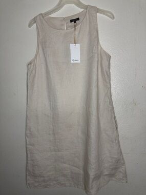Quince beige Natural Sleeveless Linen Shift Dress